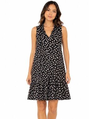 Sonoma Black Floral Print Linen Blend Dress Cottage core Size Small